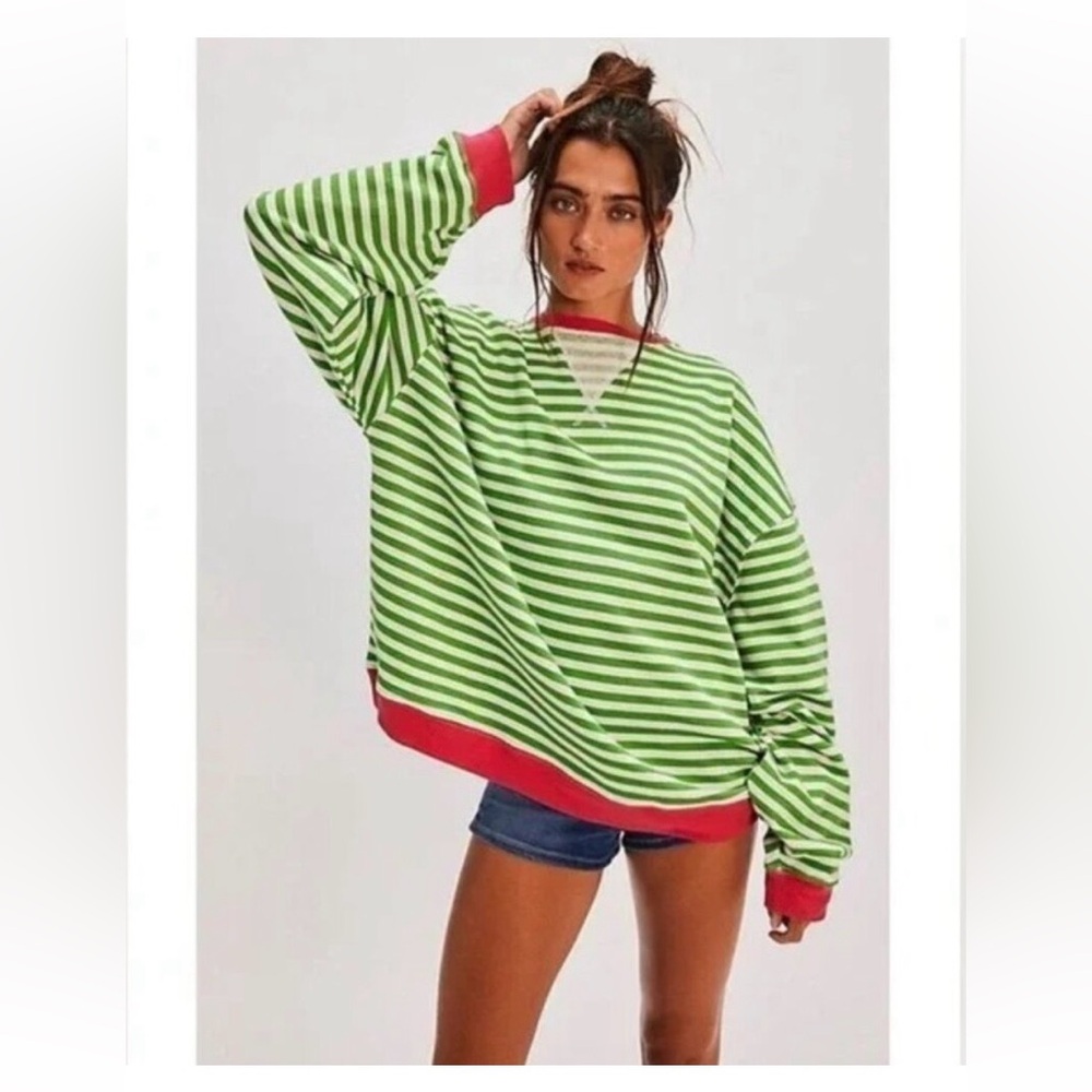 We The Free Classic Oversized striped crewneck. Size XS NWOT